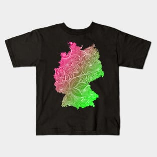 Colorful mandala art map of Germany with text in pink and green Kids T-Shirt